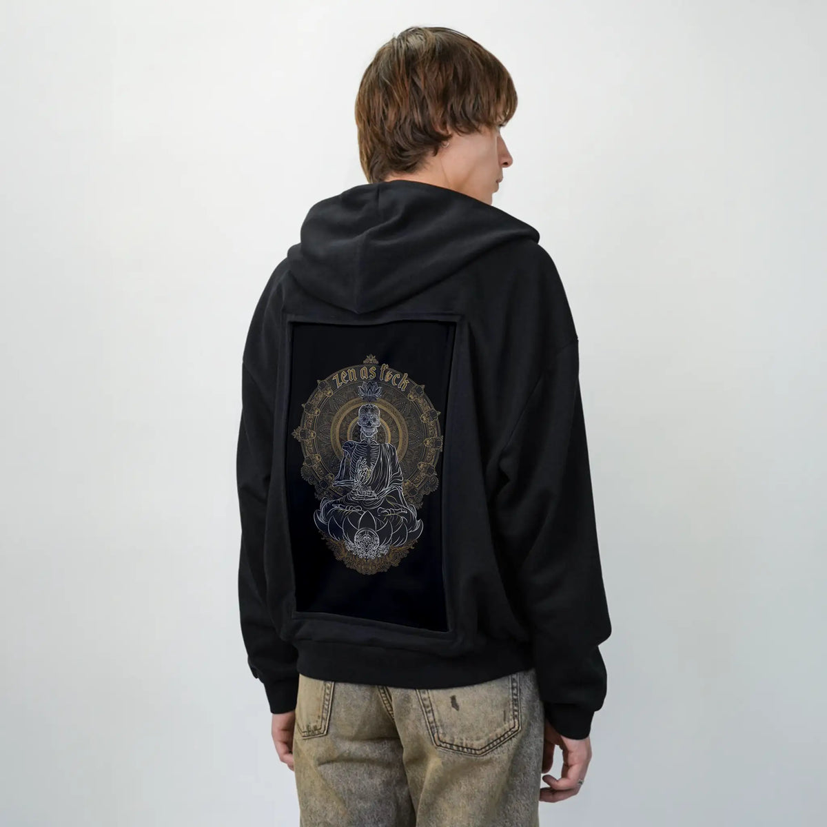zen patch on male essential zip hoodie in after hours