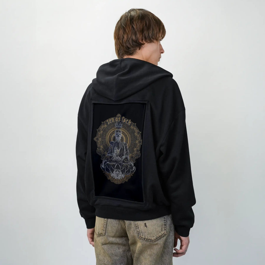 zen patch on male essential zip hoodie in after hours