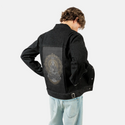 zen patch on male og denim jacket in raven