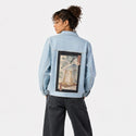 zenneko patch on female og denim jacket in oceanside