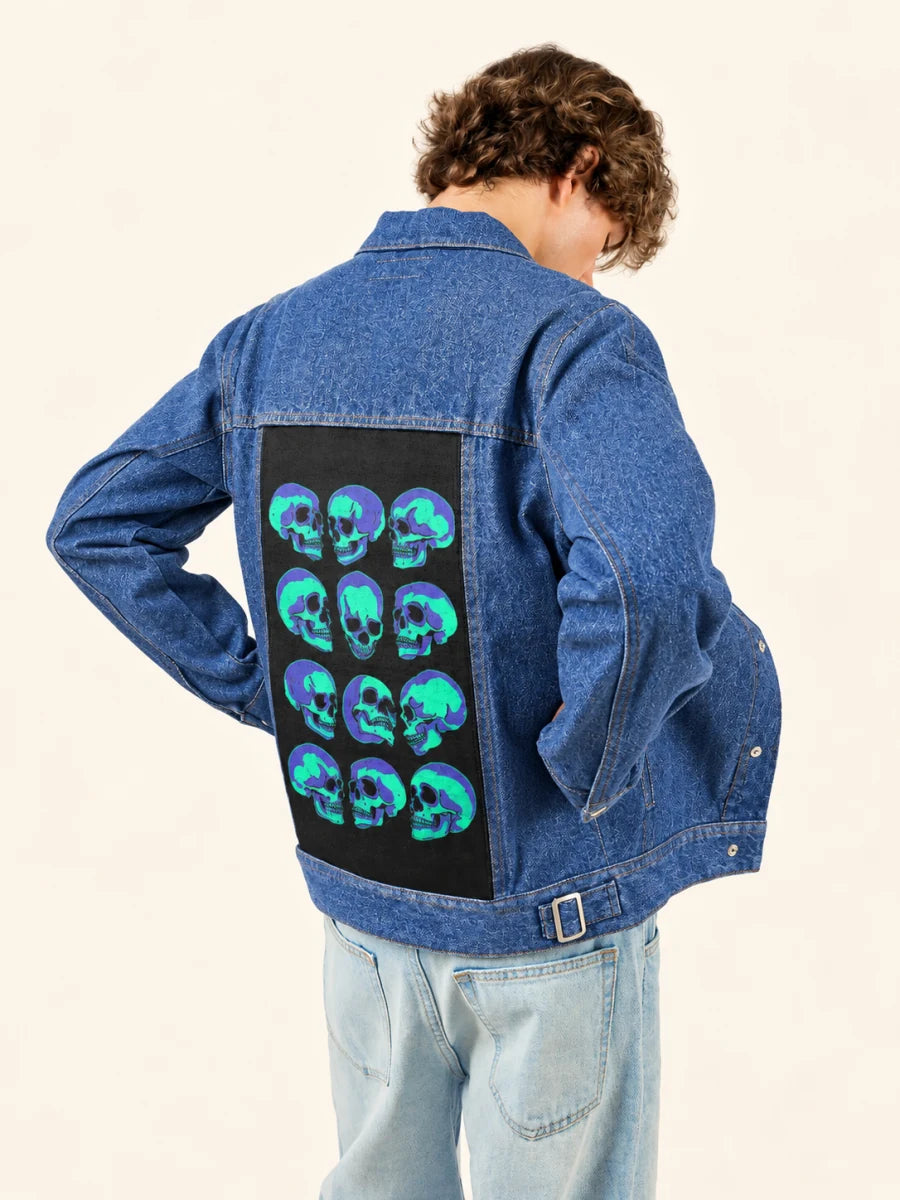 Cobalt Denim Jacket with The Many Faces of Death art panel