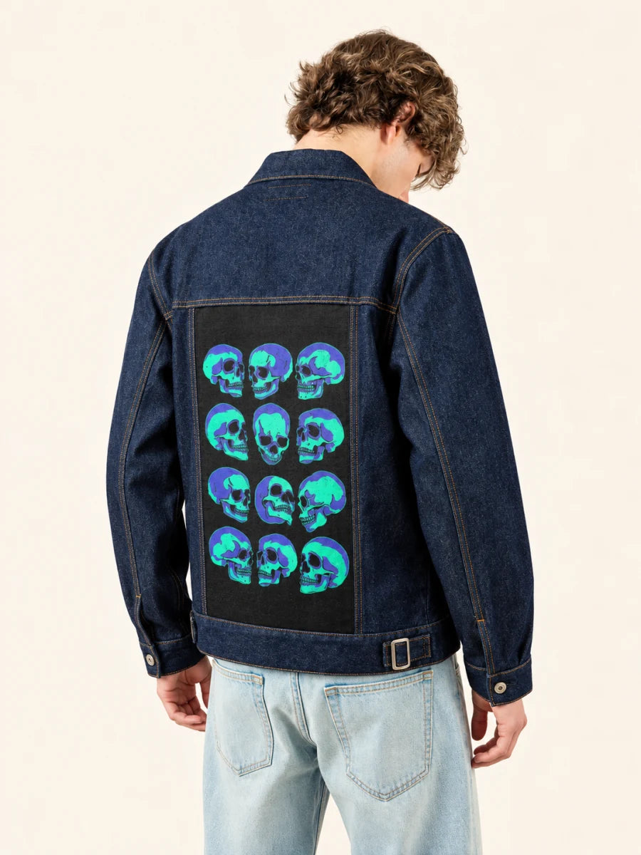 Indigo Denim Jacket with The Many Faces of Death art panel