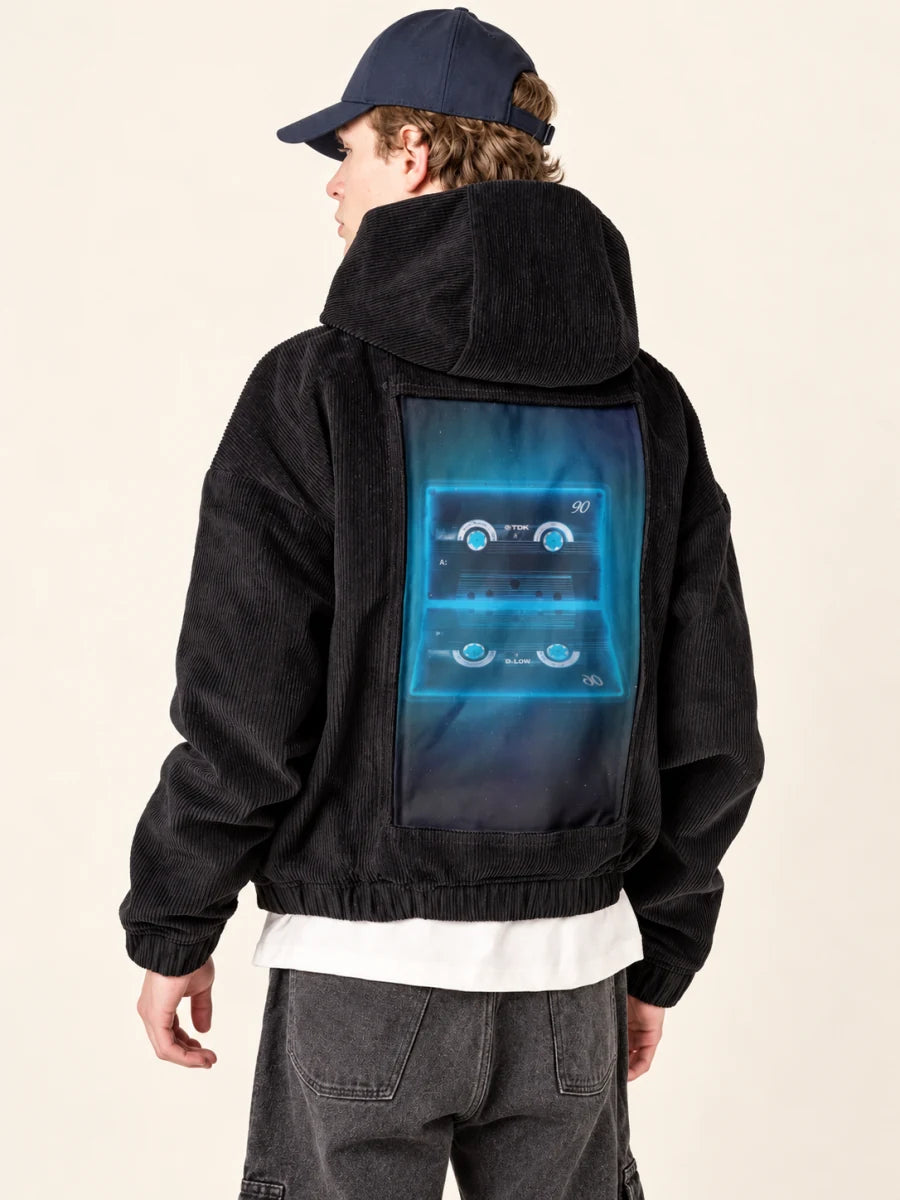 Onyx Hoodie with Neon Cassette art panel