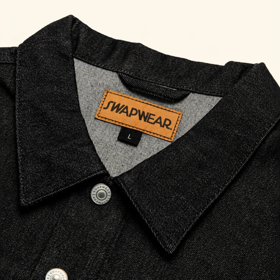 Raven Denim Jacket: denim, collar and snap detail