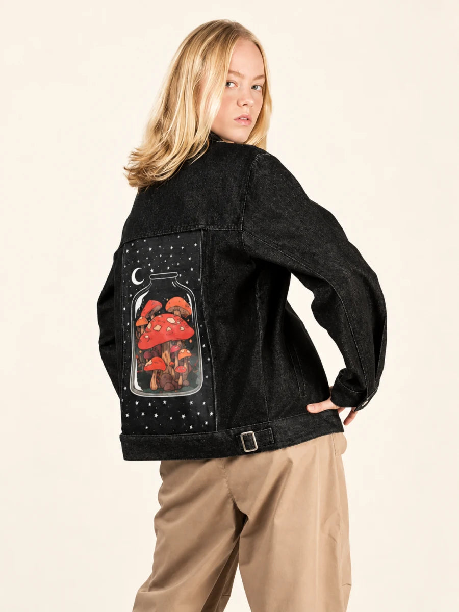 Raven Denim Jacket with Vase of Life art panel