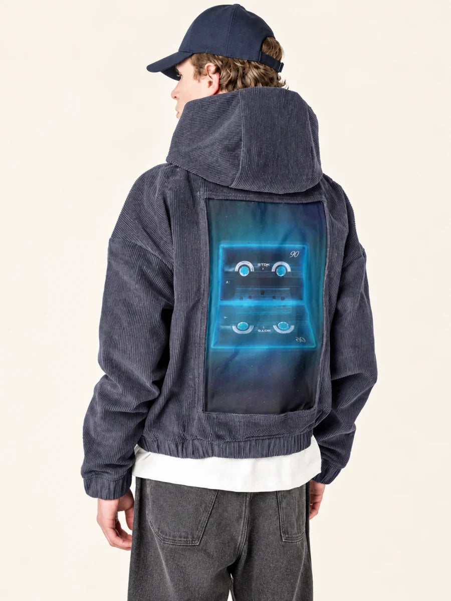Slate Hoodie with Neon Cassette art panel