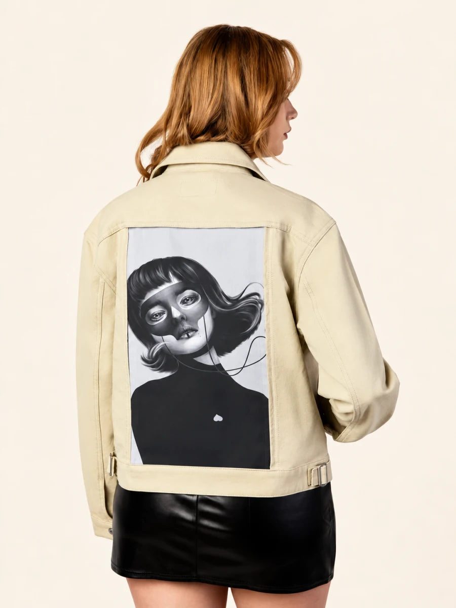 Tan Workwear Jacket with Haunting art panel