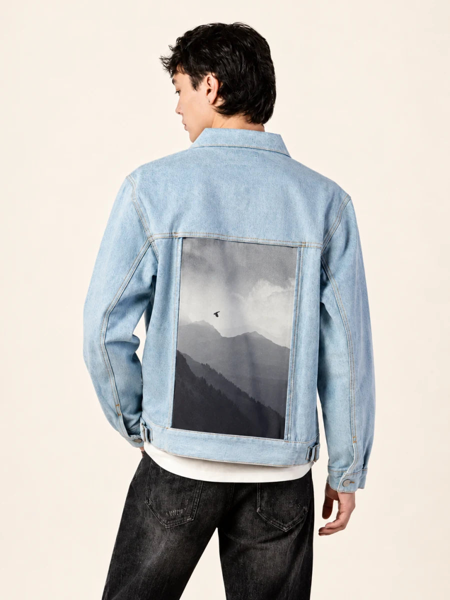 Oceanside Denim Jacket with Morning Flight art panel